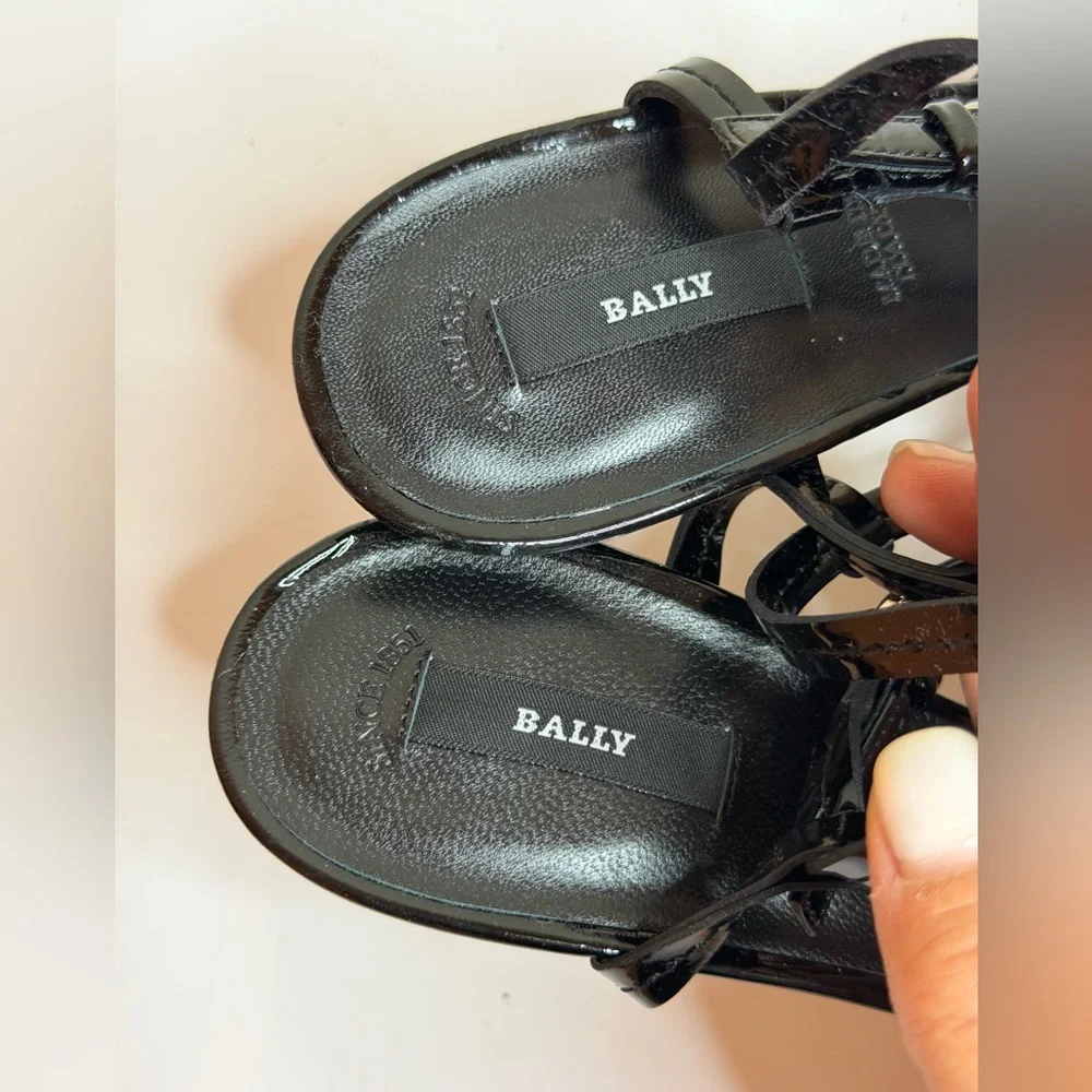 Bally Black Patent Leather Heeled Sandals Size 37 EUR